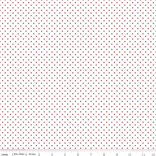 DEAL Red Flat Swiss Dots on White - Riley Blake Designs - Polka Dot - Quilting Cotton Fabric