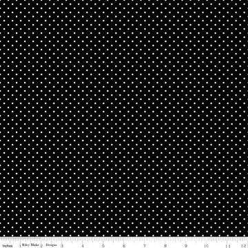 SALE White on Black Flat Swiss Dots - Riley Blake Designs - Black & White Polka Dot - Quilting Cotton Fabric