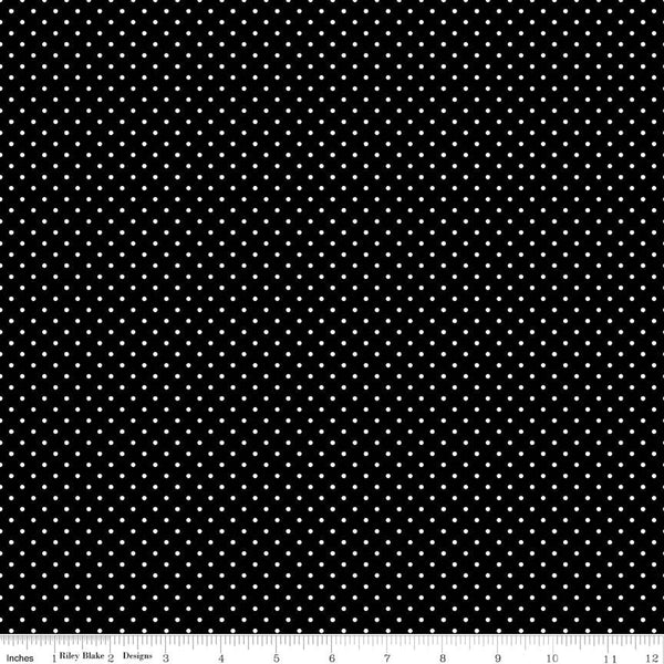 SALE White on Black Flat Swiss Dots by Riley Blake Designs - Black and White Polka Dot - Quilting Cotton Fabric