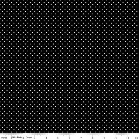 SALE White on Black Flat Swiss Dots by Riley Blake Designs - Black and White Polka Dot - Quilting Cotton Fabric