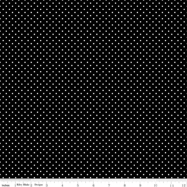 SALE White on Black Flat Swiss Dots by Riley Blake Designs - Black and White Polka Dot - Quilting Cotton Fabric