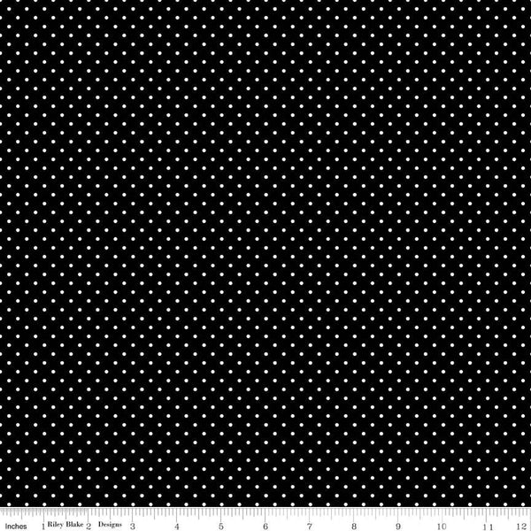 SALE White on Black Flat Swiss Dots by Riley Blake Designs - Black and White Polka Dot - Quilting Cotton Fabric