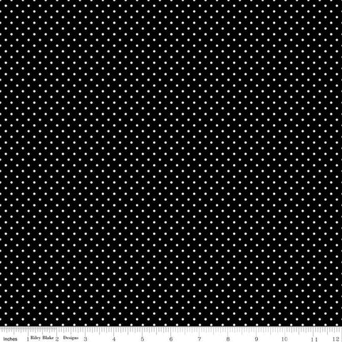 SALE White on Black Flat Swiss Dots by Riley Blake Designs - Black and White Polka Dot - Quilting Cotton Fabric
