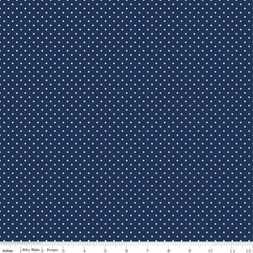 DEAL White on Navy Flat Swiss Dots - Riley Blake Designs - Blue Polka Dot - Quilting Cotton Fabric