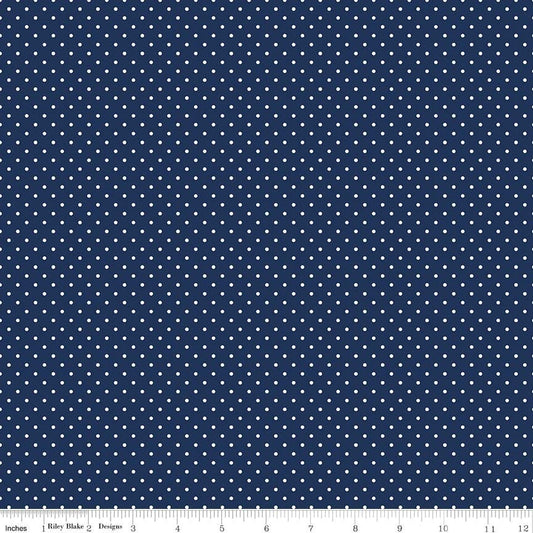 DEAL White on Navy Flat Swiss Dots - Riley Blake Designs - Blue Polka Dot - Quilting Cotton Fabric
