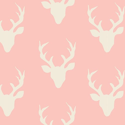 SALE Hello Bear Buck Forest Pink - Art Gallery - Deer Head Antlers - Jersey KNIT cotton  stretch fabric - choose your cut