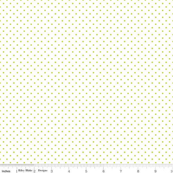 SALE Lime Flat Swiss Dots on White by Riley Blake Designs - Green Polka Dot - Quilting Cotton Fabric