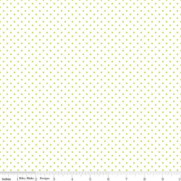 SALE Lime Flat Swiss Dots on White by Riley Blake Designs - Green Polka Dot - Quilting Cotton Fabric