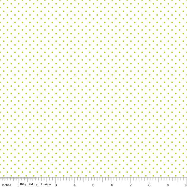 SALE Lime Flat Swiss Dots on White by Riley Blake Designs - Green Polka Dot - Quilting Cotton Fabric