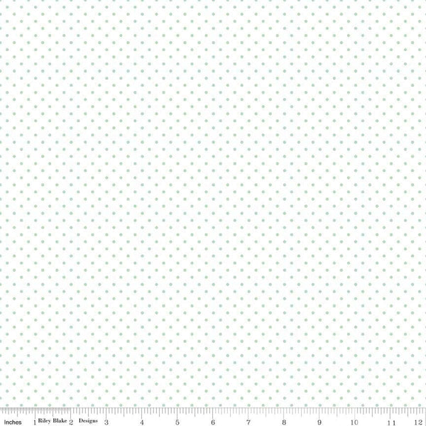 27" End of Bolt - Mint Flat Swiss Dots on White by Riley Blake Designs - Green Polka Dot - Quilting Cotton Fabric