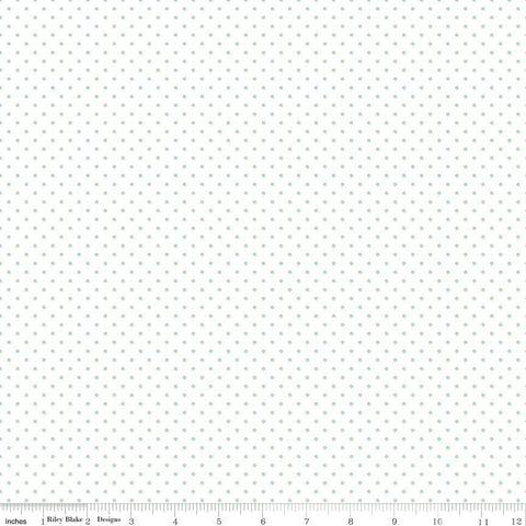 27" End of Bolt - Mint Flat Swiss Dots on White by Riley Blake Designs - Green Polka Dot - Quilting Cotton Fabric