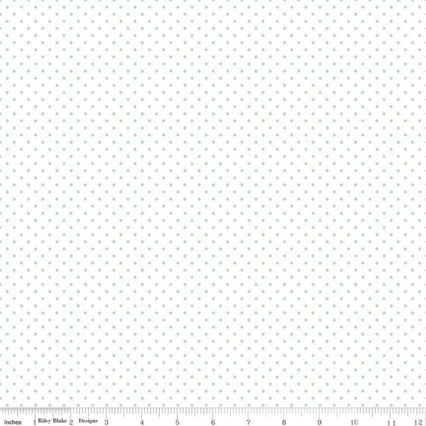 9" End of Bolt - Mint Flat Swiss Dots on White by Riley Blake Designs - Green Polka Dot - Quilting Cotton Fabric