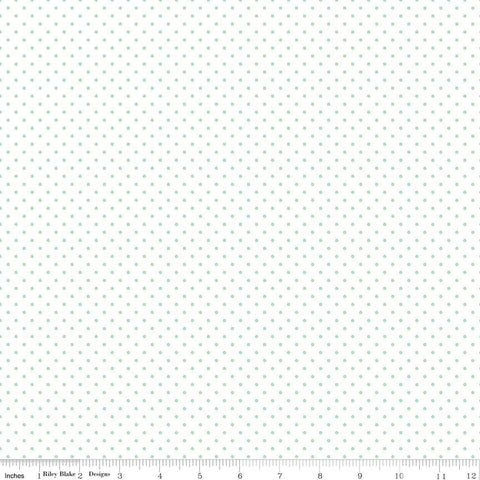 9" End of Bolt - Mint Flat Swiss Dots on White by Riley Blake Designs - Green Polka Dot - Quilting Cotton Fabric