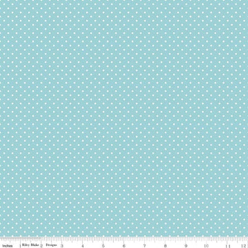 DEAL White on Aqua Flat Swiss Dots - Riley Blake Designs - Blue Polka Dot - Quilting Cotton Fabric