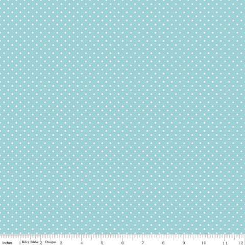 SALE White on Aqua Flat Swiss Dots by Riley Blake Designs - Blue Polka Dot - Quilting Cotton Fabric