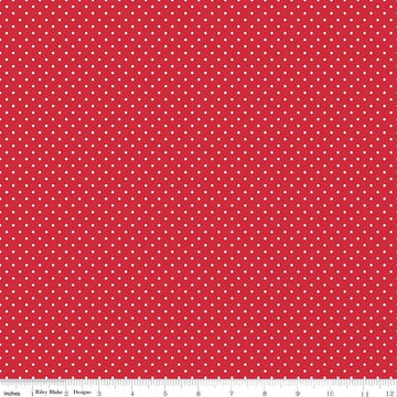 DEAL White on Red Flat Swiss Dots - Riley Blake Designs - Polka Dot - Quilting Cotton Fabric