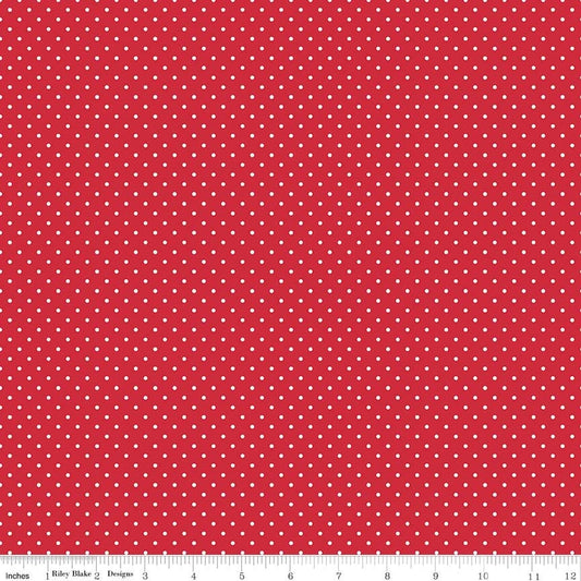 DEAL White on Red Flat Swiss Dots - Riley Blake Designs - Polka Dot - Quilting Cotton Fabric