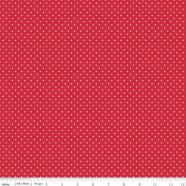 SALE White on Red Flat Swiss Dots by Riley Blake Designs - Polka Dot - Quilting Cotton Fabric
