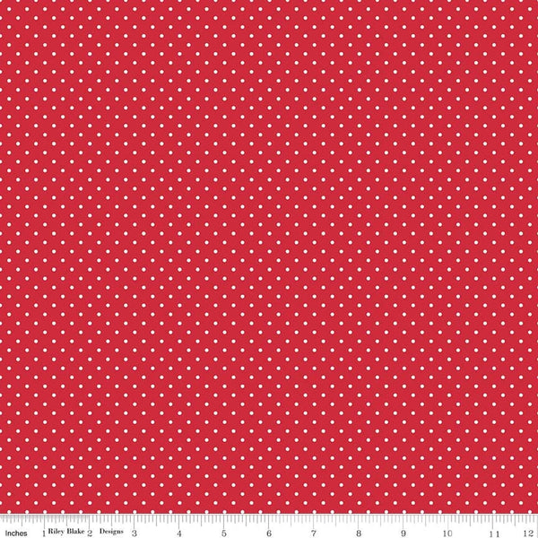 SALE White on Red Flat Swiss Dots by Riley Blake Designs - Polka Dot - Quilting Cotton Fabric