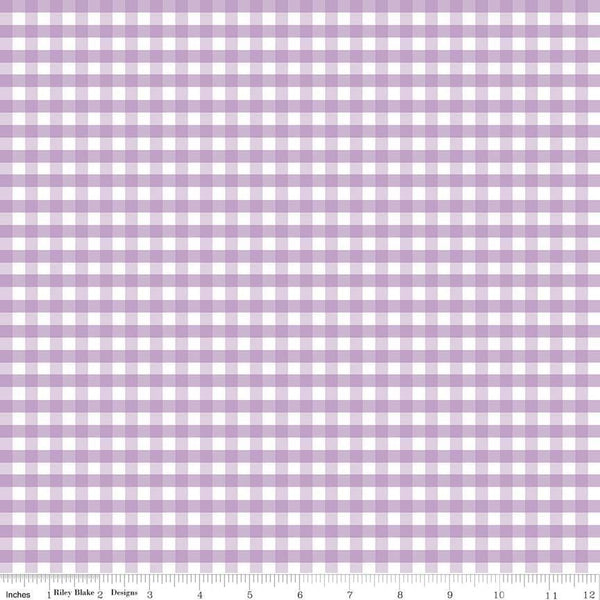 12" End of Bolt - SALE Lavender White Medium PRINTED Gingham - Riley Blake Designs - 1/4" Quarter Inch Purple Check - Quilting Cotton Fabric