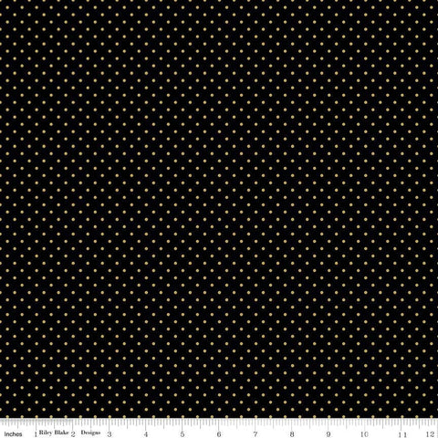 23" End of Bolt - Gold SPARKLE Flat Swiss Dot on Black by Riley Blake Designs - Polka Dots Metallic - Quilting Cotton Fabric