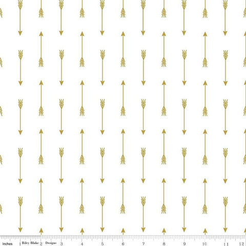 Fat Quarter End of Bolt - Gold SPARKLE Arrows on White Metallic - Riley Blake Designs - Quilting Cotton Fabric