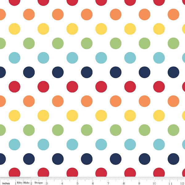 28" End of Bolt - Rainbow on White Medium Dots 3/4" by Riley Blake Designs - Polka Dots - Quilting Cotton Fabric