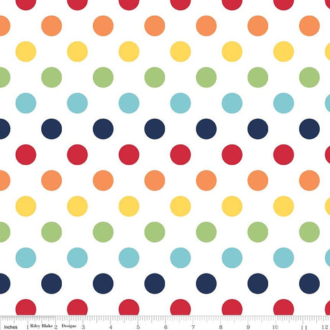 28" End of Bolt - Rainbow on White Medium Dots 3/4" by Riley Blake Designs - Polka Dots - Quilting Cotton Fabric