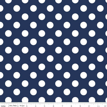 CLEARANCE 22" End of Bolt Piece - Navy Medium Dots 3/4" by Riley Blake Designs - White on Navy Blue - Quilting Cotton Fabric