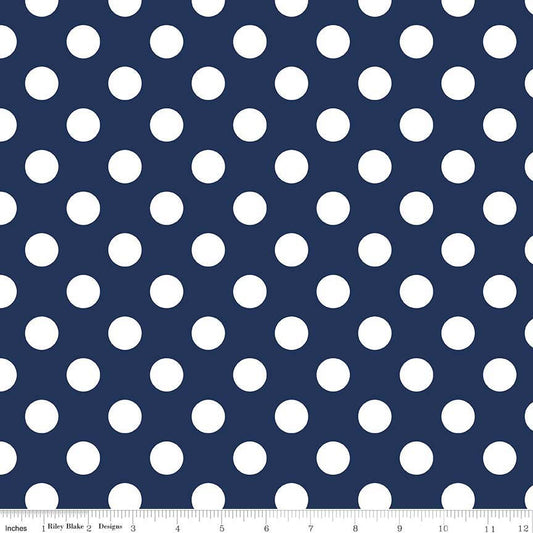 CLEARANCE 22" End of Bolt Piece - Navy Medium Dots 3/4" by Riley Blake Designs - White on Navy Blue - Quilting Cotton Fabric