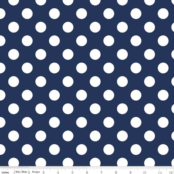 CLEARANCE 15" End of Bolt Piece - Navy Medium Dots 3/4" by Riley Blake Designs - White on Navy Blue - Quilting Cotton Fabric