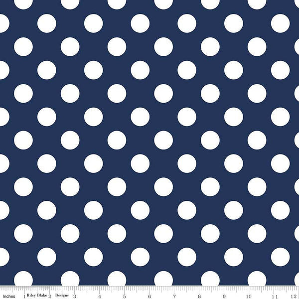 15" End of Bolt Piece - SALE Navy Medium Dots 3/4" by Riley Blake Designs - White on Navy Blue - Quilting Cotton Fabric