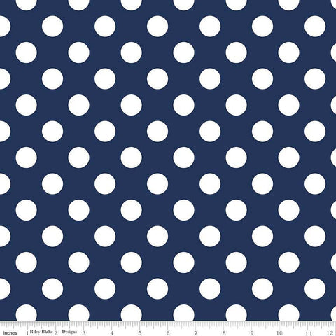 15" End of Bolt Piece - SALE Navy Medium Dots 3/4" by Riley Blake Designs - White on Navy Blue - Quilting Cotton Fabric