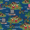 13" End of Bolt - Vikings Turquoise - Michael Miller - Ocean Boats Islands - Quilting Cotton Fabric