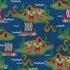 14" End of Bolt - Vikings Turquoise - Michael Miller - Ocean Boats Islands - Quilting Cotton Fabric