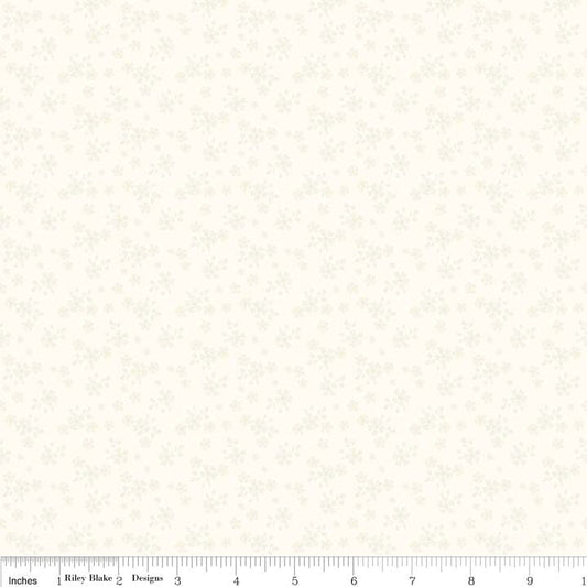 17" End of Bolt - Calico Cream Tone on Tone - Riley Blake Designs - Off White Floral Flowers Basic - Quilting Cotton Fabric