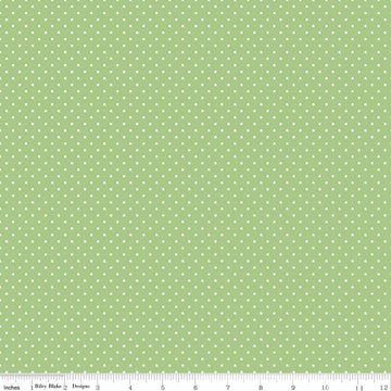 DEAL White on Green Flat Swiss Dots - Riley Blake Designs - Polka Dot - Quilting Cotton Fabric