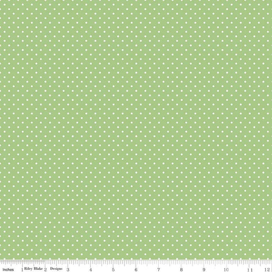 DEAL White on Green Flat Swiss Dots - Riley Blake Designs - Polka Dot - Quilting Cotton Fabric