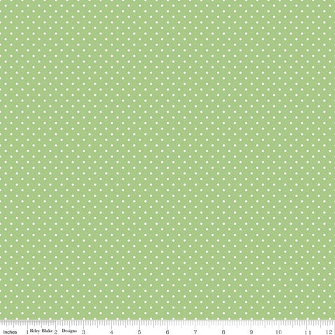 SALE White on Green Flat Swiss Dots - Riley Blake Designs - Polka Dot - Quilting Cotton Fabric