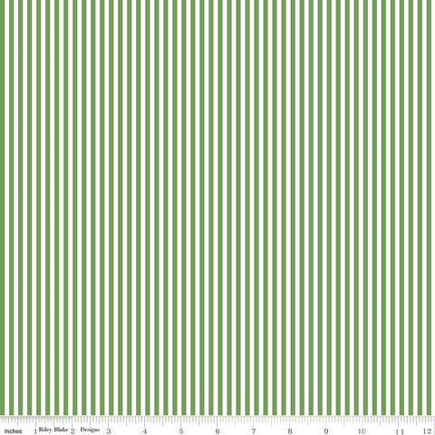 SALE Clover Green and White 1/8 Eighth Inch Stripe - Riley Blake Designs - Quilting Cotton Fabric