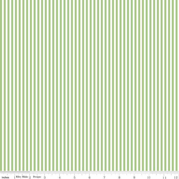 SALE Green and White 1/8 Eighth Inch Stripe - Riley Blake Designs - Quilting Cotton Fabric