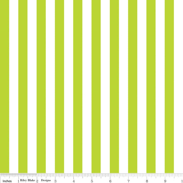 26" End of Bolt - Lime Green and White 1/2 Half Inch Stripe - Riley Blake Designs - Quilting Cotton Fabric