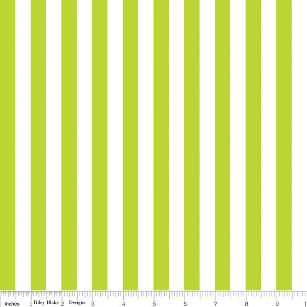 33" End of Bolt - Lime Green and White 1/2 Half Inch Stripe - Riley Blake Designs - Quilting Cotton Fabric