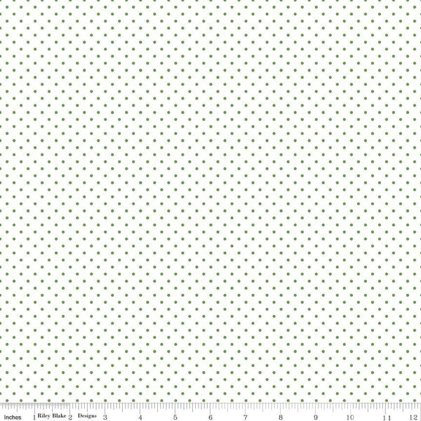 Fat Quarter End of Bolt - SALE Clover Flat Swiss Dots on White - Riley Blake Designs - Green Polka Dot - Quilting Cotton Fabric