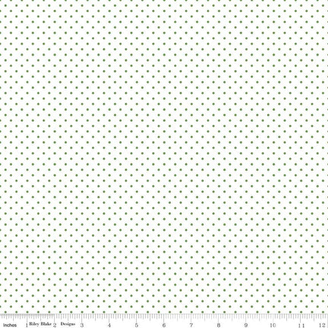 Fat Quarter End of Bolt - SALE Clover Flat Swiss Dots on White - Riley Blake Designs - Green Polka Dot - Quilting Cotton Fabric