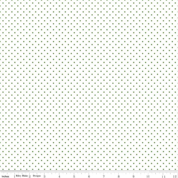 18" End of Bolt - Clover Flat Swiss Dots on White - Riley Blake Designs - Green Polka Dot - Quilting Cotton Fabric