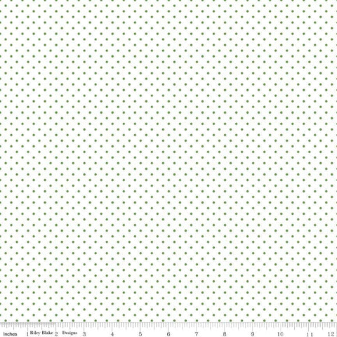 18" End of Bolt - Clover Flat Swiss Dots on White - Riley Blake Designs - Green Polka Dot - Quilting Cotton Fabric