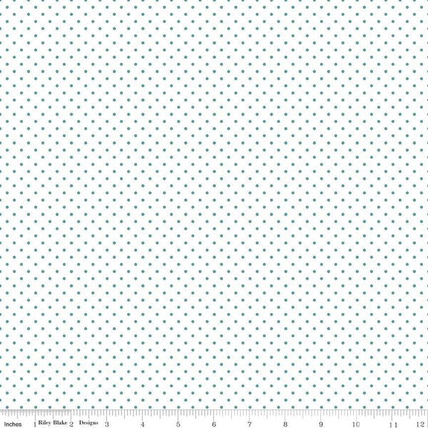 Teal Flat Swiss Dots on White - Riley Blake Designs - Blue Green Polka Dot - Quilting Cotton Fabric