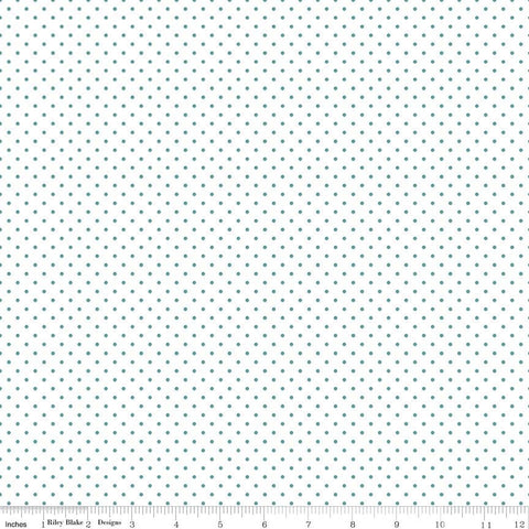 Teal Flat Swiss Dots on White - Riley Blake Designs - Blue Green Polka Dot - Quilting Cotton Fabric
