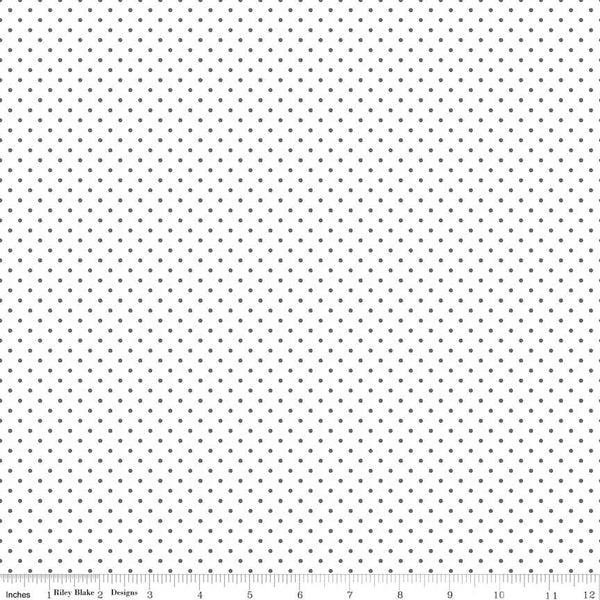 Steel Gray Flat Swiss Dots on White - Riley Blake Designs - Grey Polka Dot - Quilting Cotton Fabric